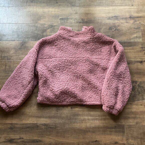 Plush Sherpa Zip-Up Jacket – Mauve Pink Teddy Fleece with Corduroy Pocket | Size - Picture 4 of 5